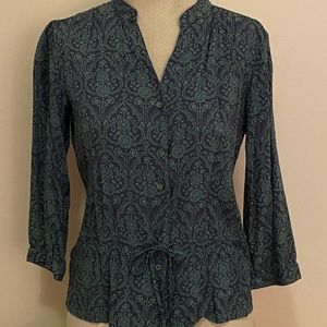 Beautiful teal decoration buttoned blouse